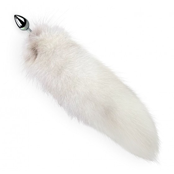 Металева анальна пробка з хвостом з натурального хутра Art Of Sex Metal Anal Plug size M White fox