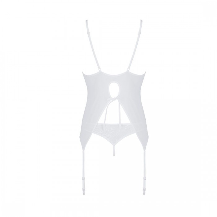 Корсет с пажами и трусиками с открытым шагом Passion URSULA CORSET, размер S/M, Белый