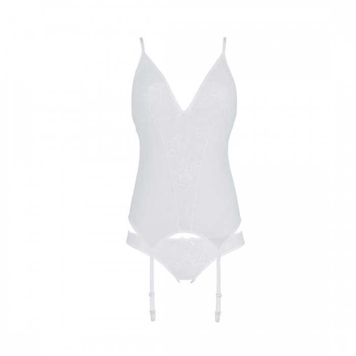 Корсет с пажами и трусиками с открытым шагом Passion URSULA CORSET, размер S/M, Белый