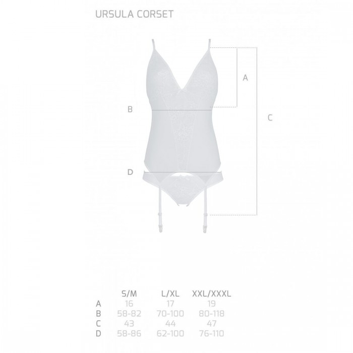 Корсет с пажами и трусиками с открытым шагом Passion URSULA CORSET, размер S/M, Белый