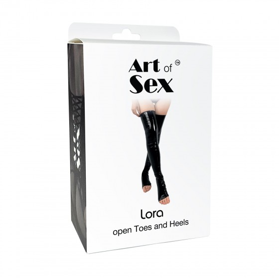 Сексуальні вінілові панчохи Art Of Sex-Lora з відкритими пальцями і п'ятою, розмір L, червоні