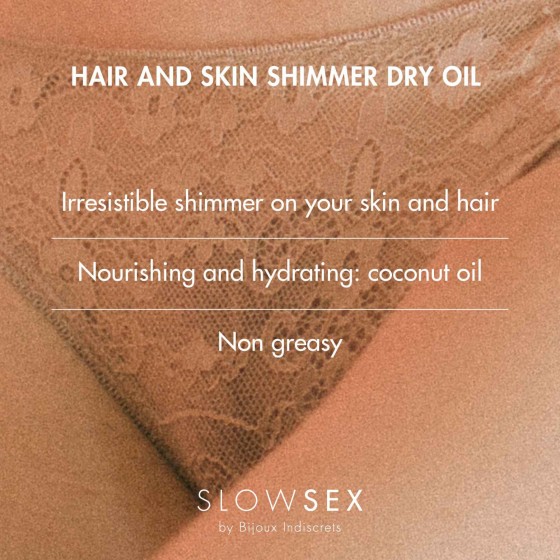 Масло-шиммер для волосся і тіла Bijoux Indiscrets SLOW SEX Hair and skin shimmer dry oil