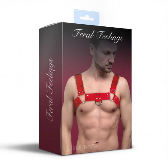 Мужская портупея на грудь из натуральной кожи Feral Feelings - Bulldog Harness 2 Red