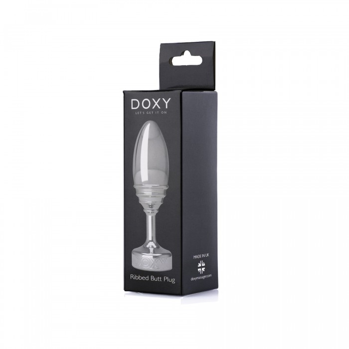 Металева анальна пробка DOXY Butt Plug RIBBED, ребриста, розмір M