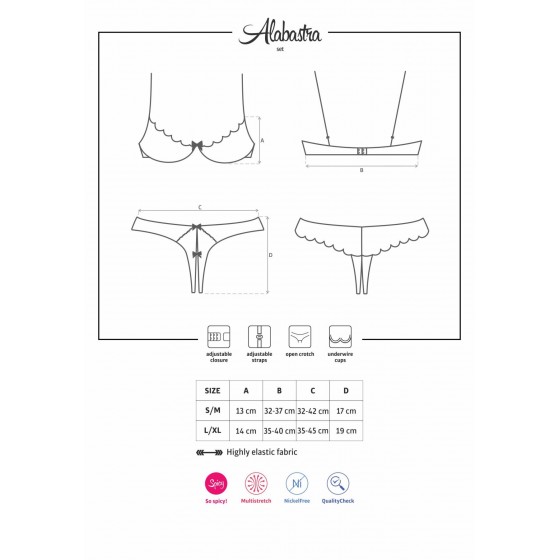 Комплект жіночої нижньої білизни Obsessive alabastra 2-pcs set S / M
