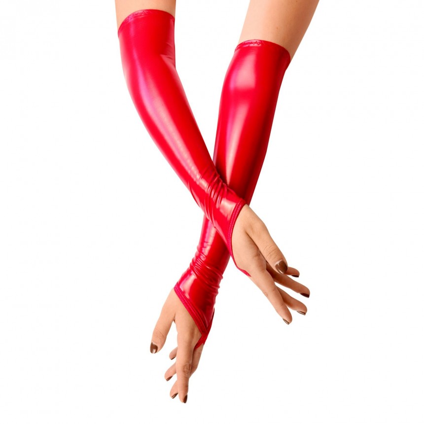 Вінілові міттінкі Art Of Sex-Lora довгі, розмір M, колір червоний