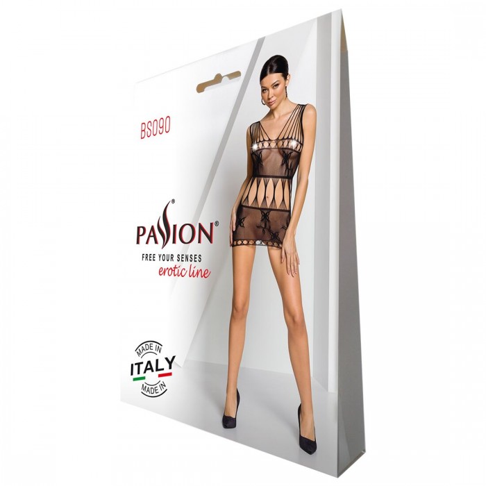 Бодистокинг мини-платье с бабочками Passion BS090, размер One Size, Черный