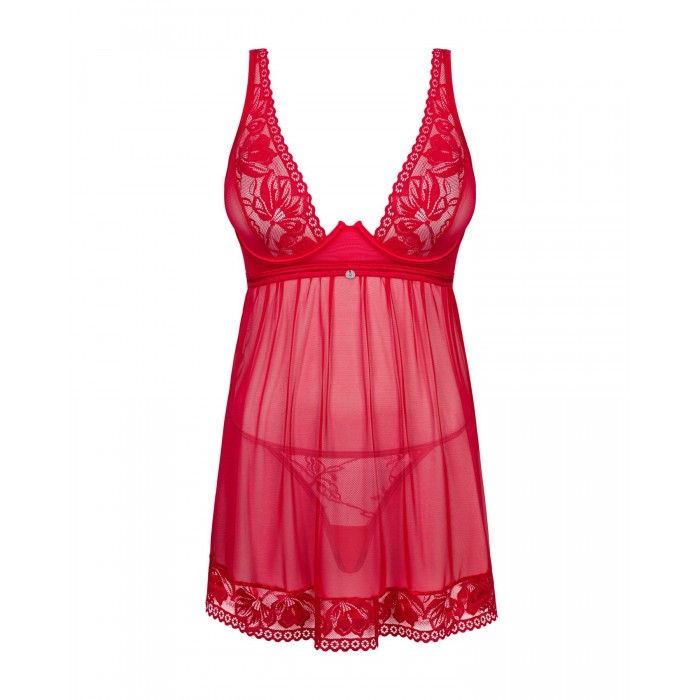 Прозора сорочка бебі-дол Obsessive Lacelove, розмір M/L, Червоний