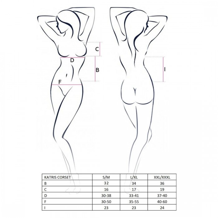 Корсет з підв'язками Passion KATRISS CORSET, розмір S/M, Чорний, + трусики