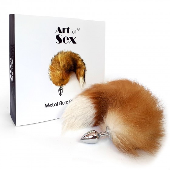 Металлическая анальная пробка с хвостом из натурального меха Art of Sex Metal Anal Plug size M Foxy fox