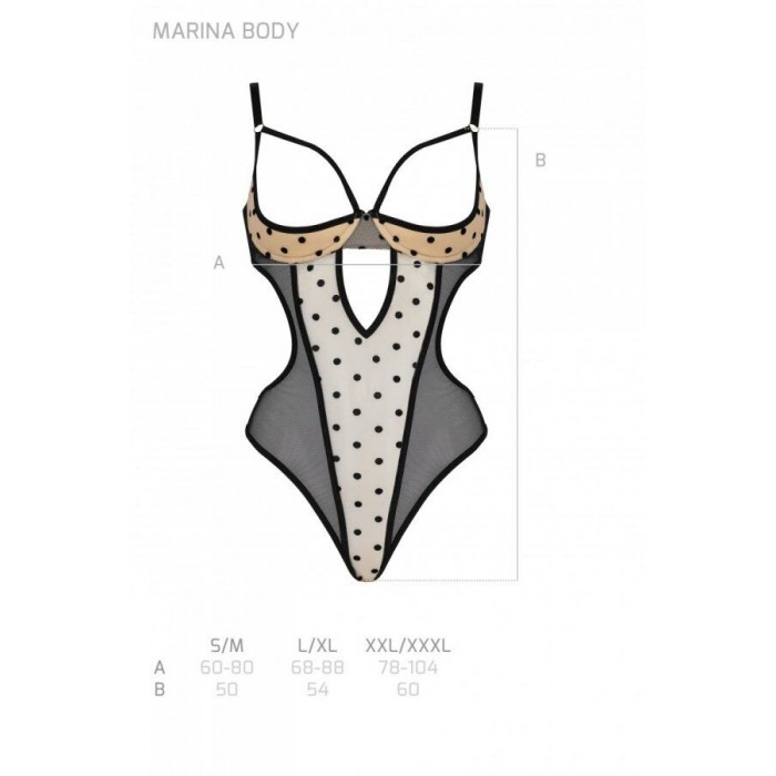 Еротичне боді з відкритими чашками Passion MARINA, бежеве, L/XL