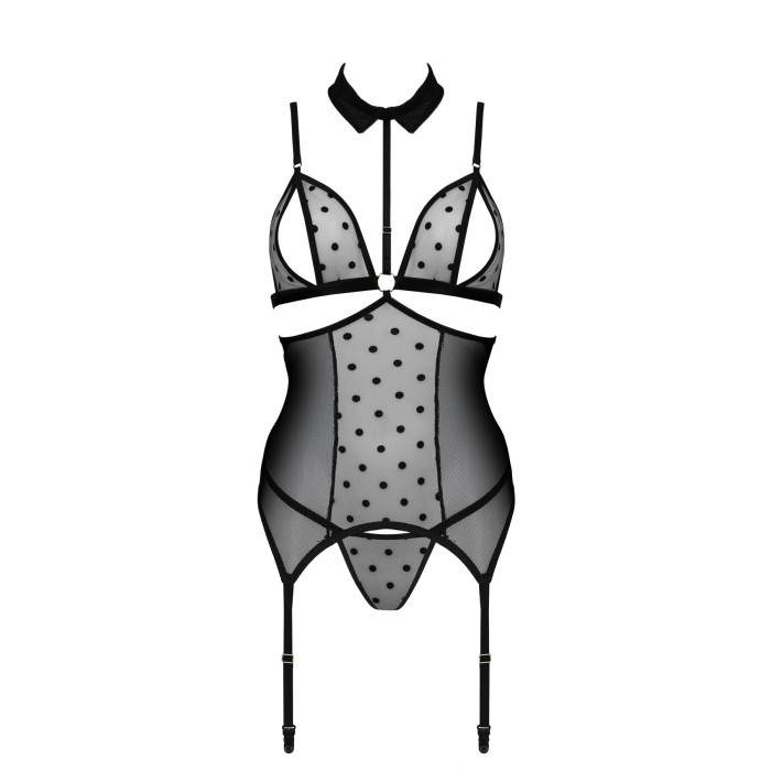 Корсет з відкритими грудьми Passion DOMINICA CORSET, розмір S/M, Чорний, + стрінги