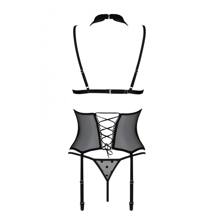 Корсет з відкритими грудьми Passion DOMINICA CORSET, розмір S/M, Чорний, + стрінги