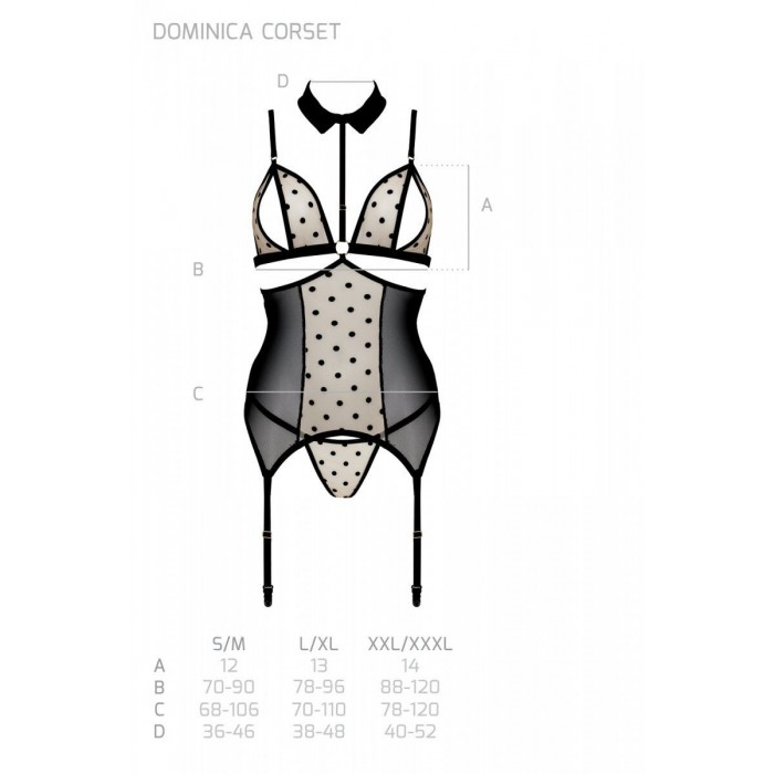 Корсет з відкритими грудьми Passion DOMINICA CORSET, розмір S/M, Чорний, + стрінги