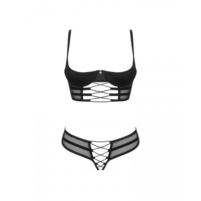 Комплект жіночої нижньої білизни Obsessive Roxelia 2-pcs crotchless set, розмір M/L, Чорний
