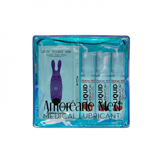 Набір з 3-х смаків стимулюючого лубриканта Amoreane Med (3х10мл) і вібропулі Adrien Lastic Purple