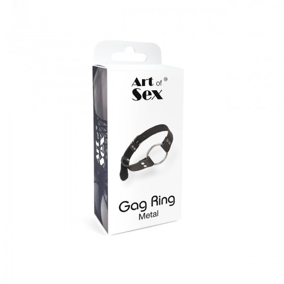 Кляп металлическое кольцо из натуральной кожи Art of Sex - Gag Ring Metal, Черный