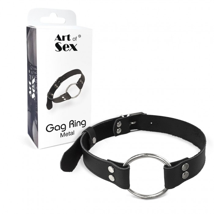 Кляп металеве кільце з натуральної шкіри Art Of Sex-Gag Ring Metal, Чорний