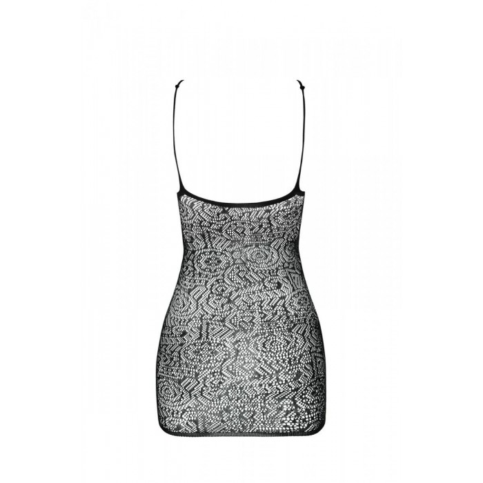 Ажурна міні-сукня на тонких бретелях Passion BS096, розмір One Size, Чорна