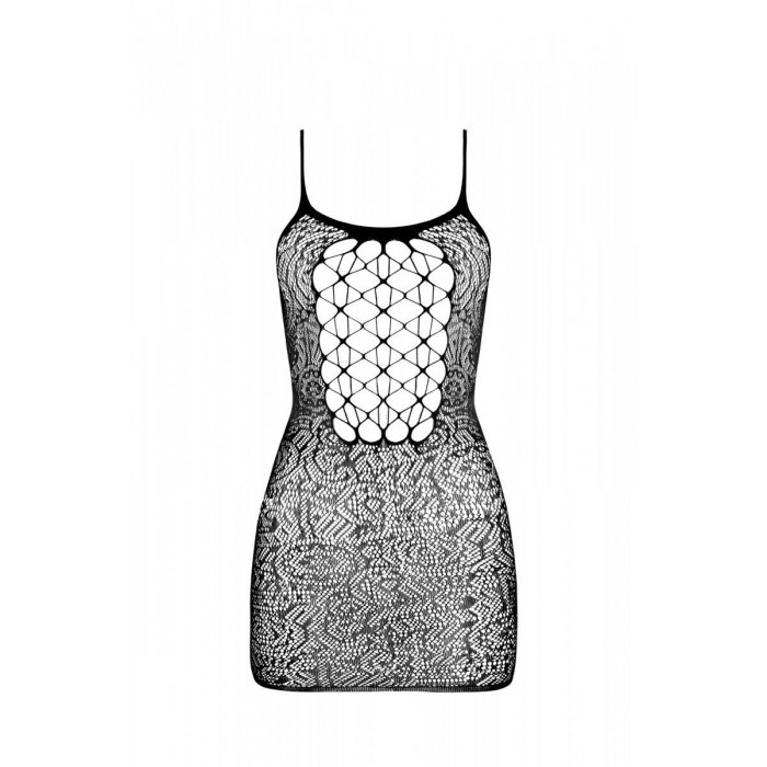 Ажурна міні-сукня на тонких бретелях Passion BS096, розмір One Size, Чорна