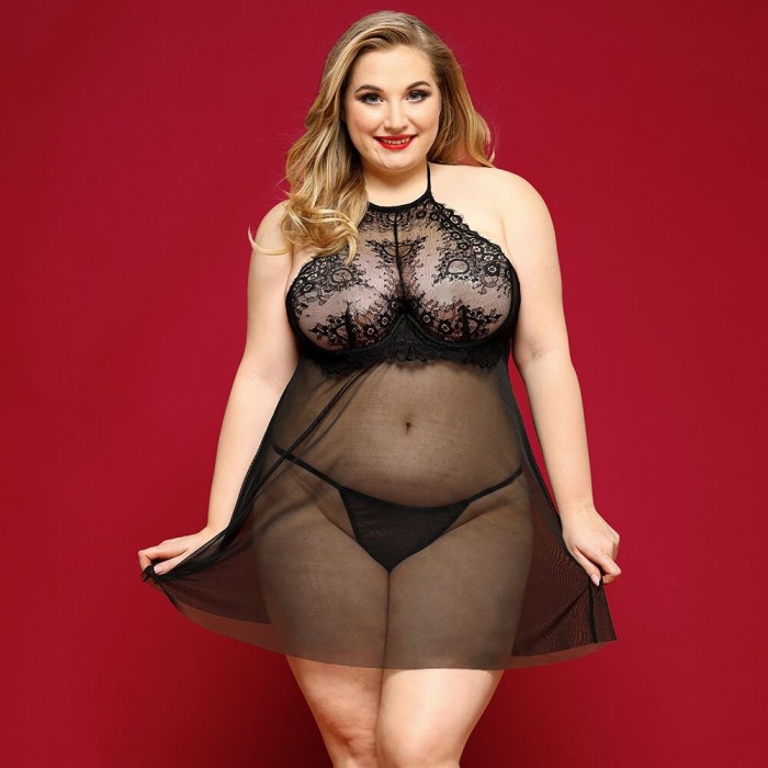 Сорочка бебі-долл JSY Пристрасна Ліліт, розмір Plus Size, Чорна
