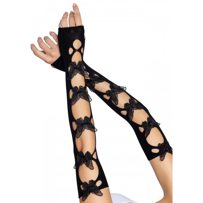 Мітенки Leg Avenue Butterfly з аплікацією метелика, Чорні