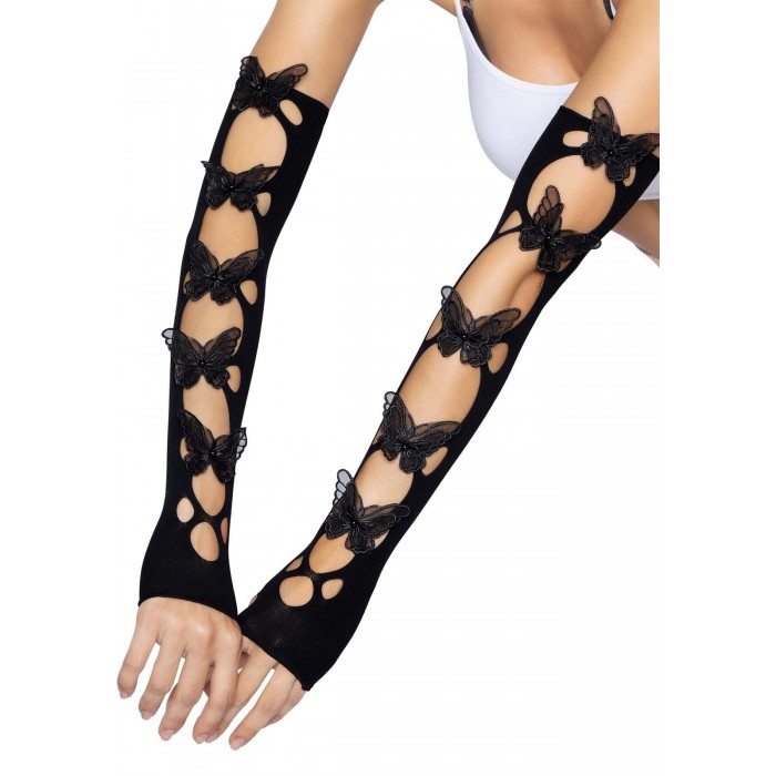 Мітенки Leg Avenue Butterfly з аплікацією метелика, Чорні