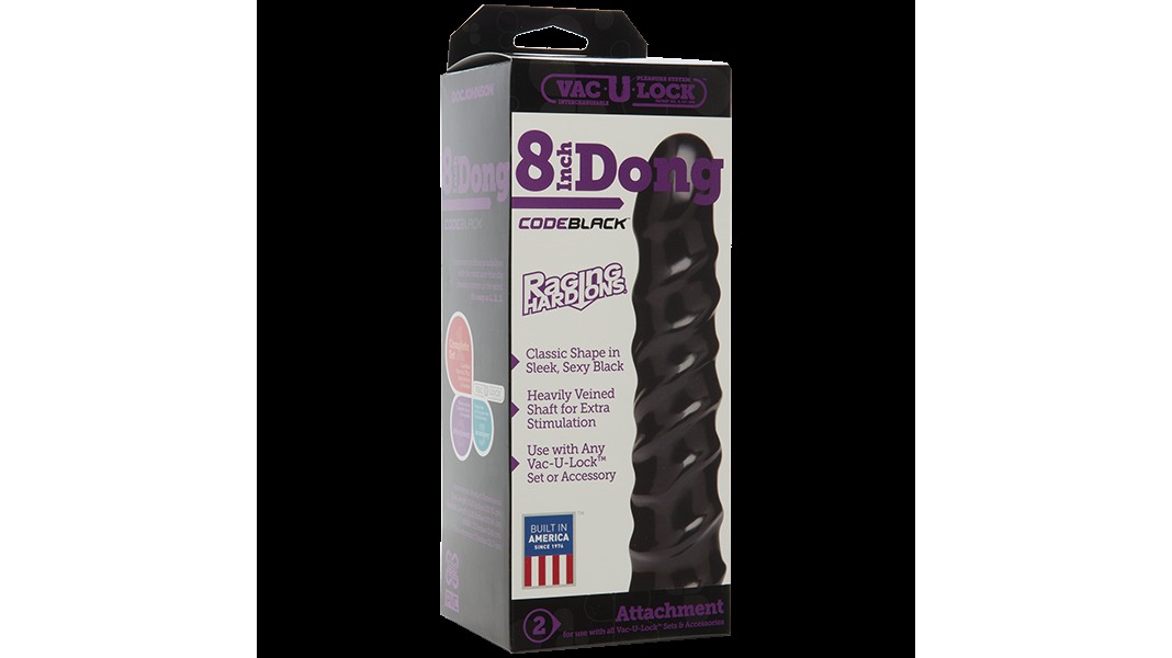 Дилдо Doc Johnson CodeBlack - 8 Inch Raging Vac-U-Lock стимулирующий рельеф