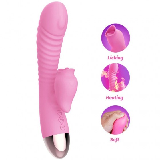 Вібратор-кролик з підігрівом і язичком для клітора Leten Wonderful Pink