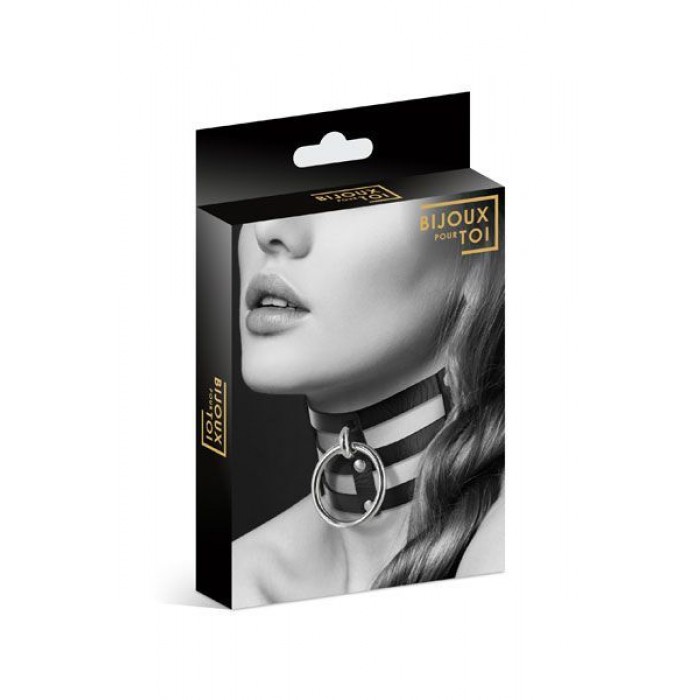 Тройний чокер з кільцем для повідка Bijoux Pour Toi - FETISH, екошкіра