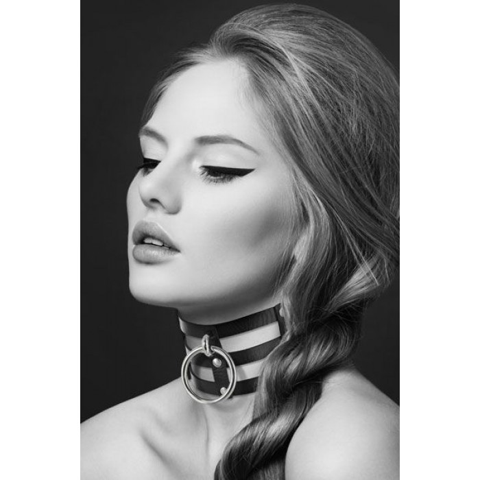 Тройний чокер з кільцем для повідка Bijoux Pour Toi - FETISH, екошкіра