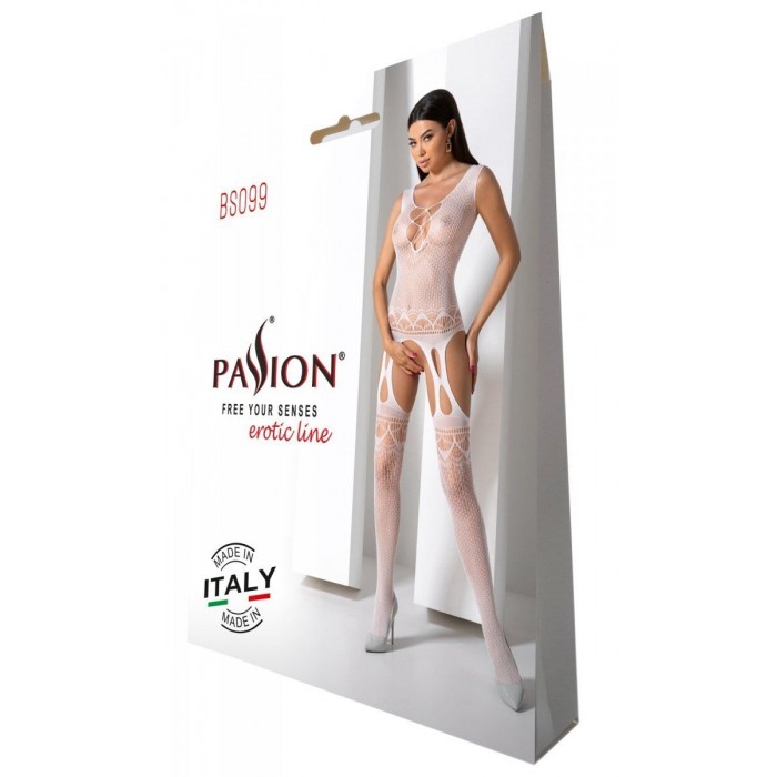 Бодістокінг з плетінням на грудях Passion BS099, розмір One Size, Білий