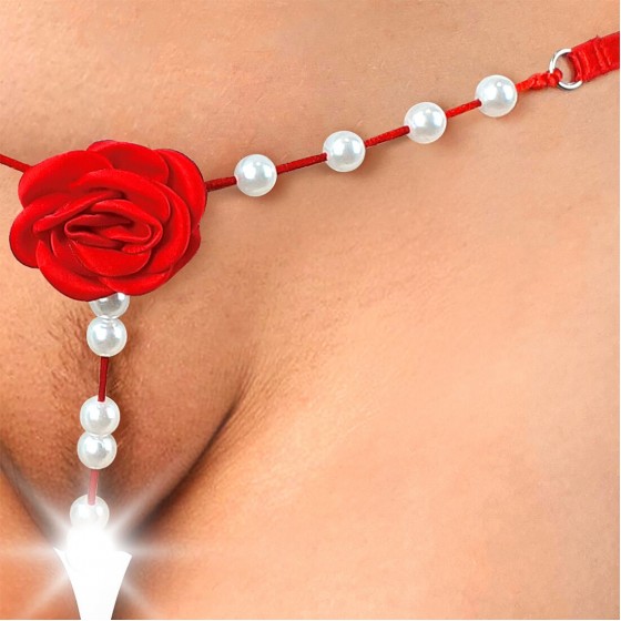 Сексуальні трусики з перлами і трояндочкою Art of Sex Aurora червоні XS-M