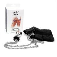 Art of Sex Handcuffs with Metal Anal Plug size M Black