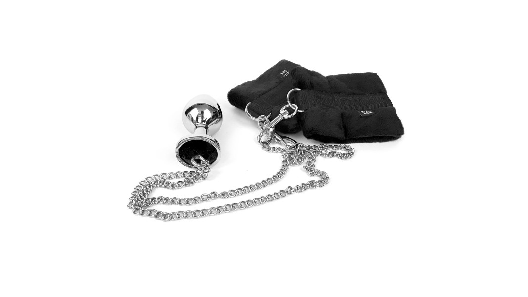 Наручники з металевою анальною пробкою Art of Sex Handcuffs, розмір M, Чорні