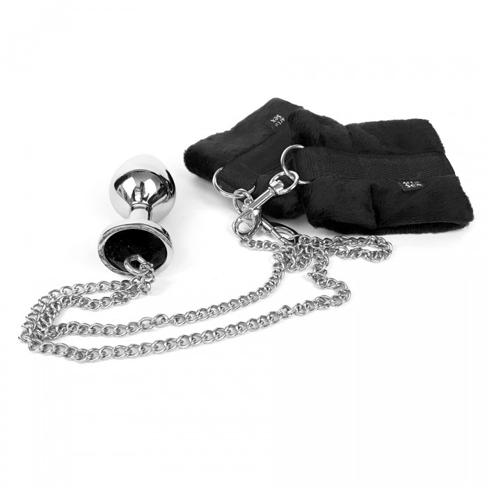 Наручники з металевою анальною пробкою Art of Sex Handcuffs, розмір M, Чорні
