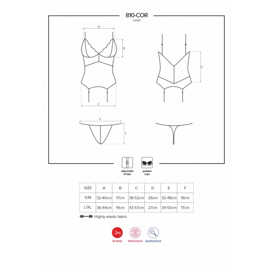 Еротичний корсет Obsessive 810-COR - 1 corset & thong black L / XL