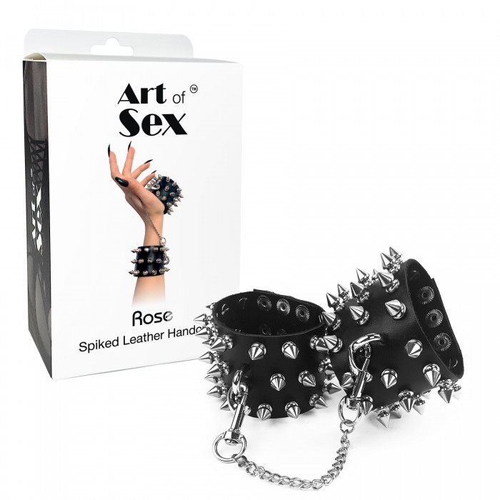 Наручники з шипами з натуральної шкіри Art of Sex - Rose Spiked Leather Handcuffs