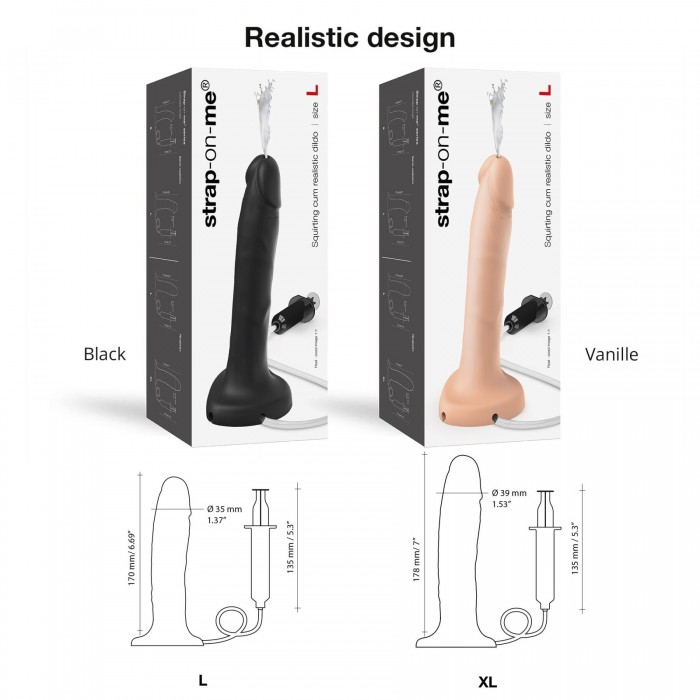 Кінчаючий фалоімітатор Strap-On-Me SQUIRTING CUM DILDO REALISTIC Black L