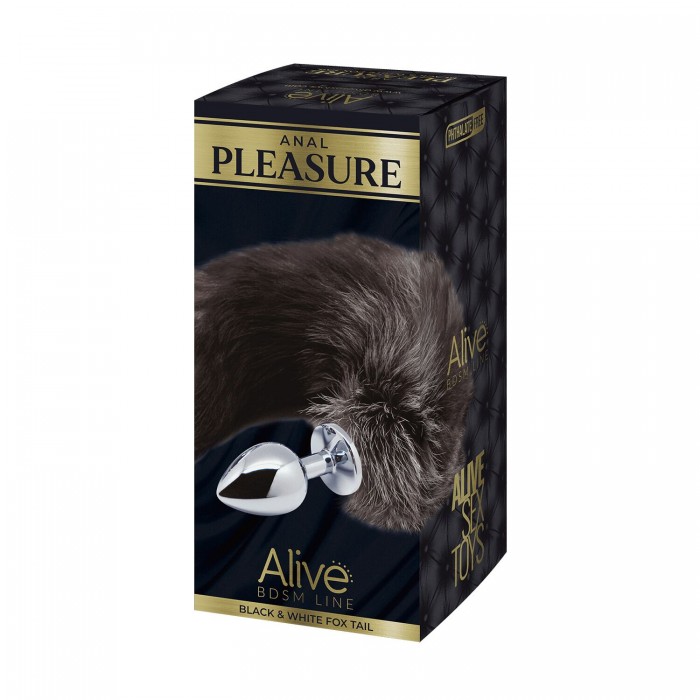 Металева анальна пробка Лисячий хвіст Alive Black And White Fox, розмір L