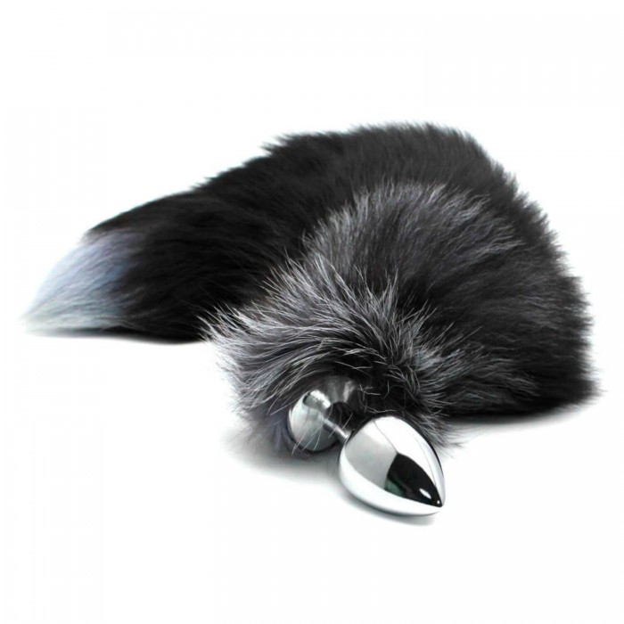 Металева анальна пробка Лисячий хвіст Alive Black And White Fox, розмір L