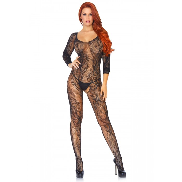 Бодістокінг з доступом Leg Avenue Swirl Lace Bodystocking, розмір One size, Чорний