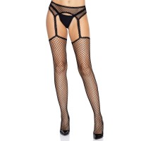 Эротические чулки Leg Avenue Net stockings with garter belt Black O/S