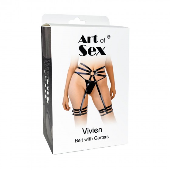 Сексуальные кожаные гартеры с поясом Art of Sex - Vivien, размер XS-M, цвет черный