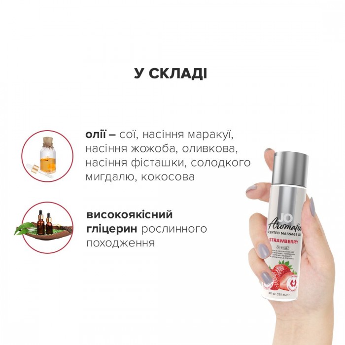 Натуральна масажна олія JO Aromatix Massage Oil Strawberry, об'єм 120 мл