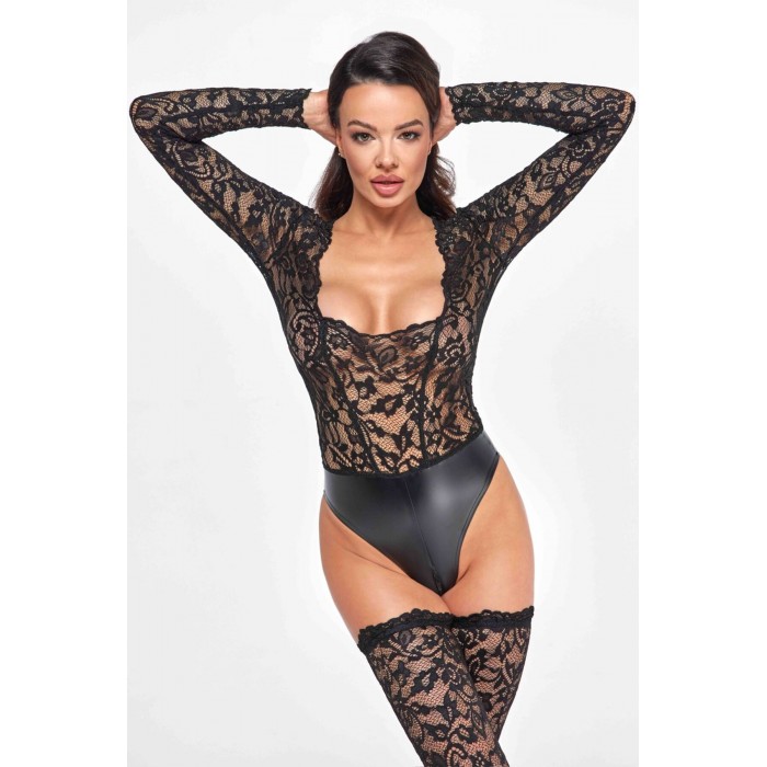 Эротическое кружевное боди Noir Handmade F296 Psyche, низ под латекс, размер L