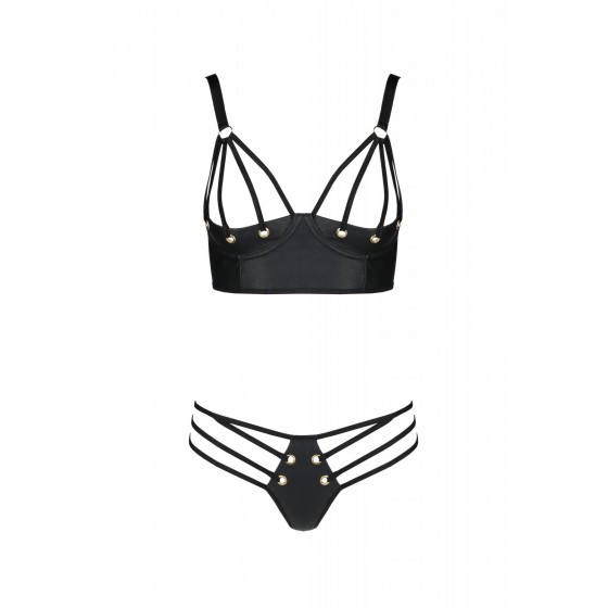 Комплект з еко-шкіри з люверсами і ремінцями Malwia Bikini black 6XL / 7XL-Passion