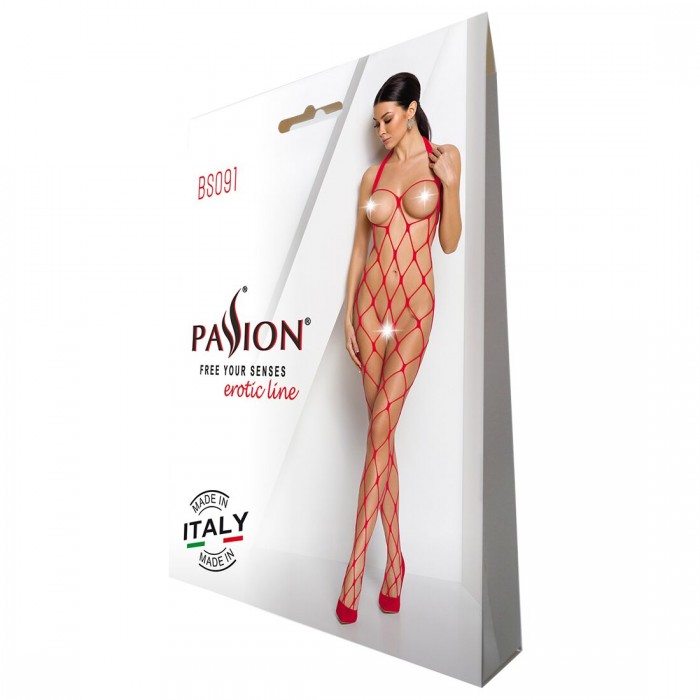 Бодистокинг с доступом в очень крупную сетку Passion BS091, размер One Size, Красный