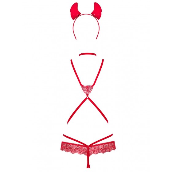 Эротический костюм чертенка Obsessive Evilia teddy red S/M