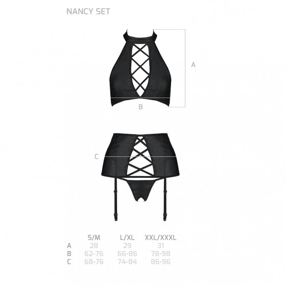 Комплект нижнего белья из эко-кожи с имитацией шнуровки Nancy Set black XXL/XXXL - Passion